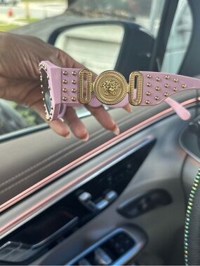 Versace Pink Sunglasses with Gold Medallion and Studs